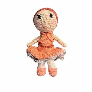 Peach Crochet Ballerina Doll Plush Toy - Handmade Knit Kids Doll